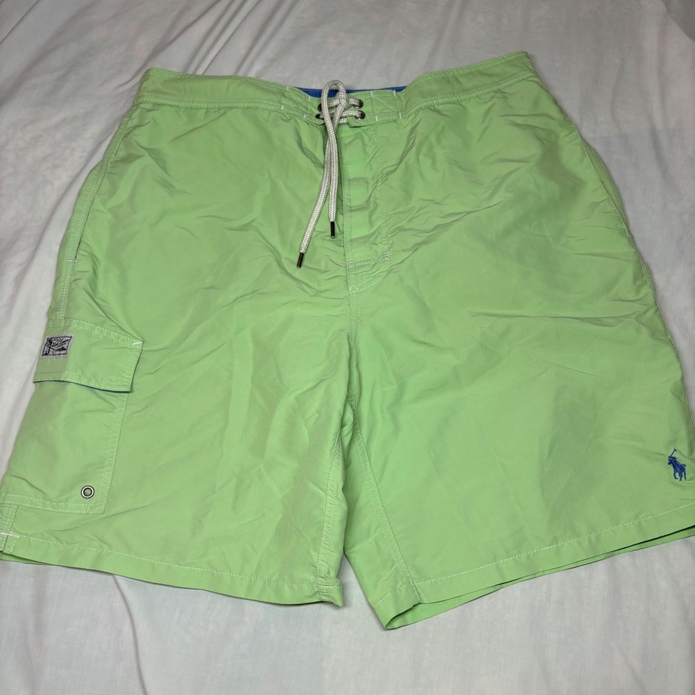 Polo Ralph Lauren Mens XL Lime Green Cargo Swim Trunks Mesh Lined Pony Logo